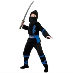 Kids Power Ninja Japanese Fighter Black Halloween Costume -Halloween Store BlackBlueNinjaCostume