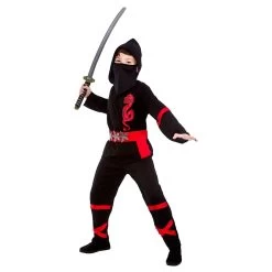 Kids Power Ninja Japanese Fighter Black Halloween Costume