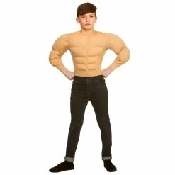 Kids Muscle Shirt Skin Colour Pecs Fancy Dress Halloween
