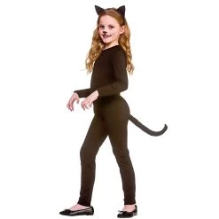Girls Black Cat Suit Costume Fancy Dress Kitty Tail Ears