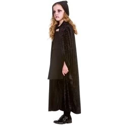 Deluxe Velvet Hooded Cape Black Witch Wizard Fancy Dress
