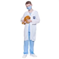 Animal Loving Vet Kids Costume White Coat Blue Scrubs Mask -Halloween Store EGB 4925 2 opt
