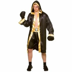 Champion Boxer Mens Fancy Dress Costume Hooded Robe Gloves
