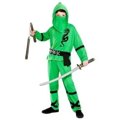 Boys Power Ninja Japanese Fighter Green Halloween Costume