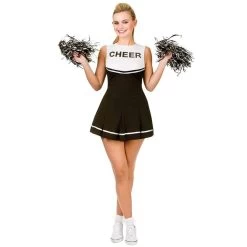 Womens Cheerleader Black/White Fancy Dress Halloween Costume