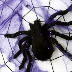Purple LED Black Spider Halloween Decoration With Web -Halloween Store XS5109 1600 2 04834.1506431298.1100.1100