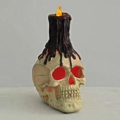 LED Skull Halloween Party Decoration Black Candle Resin 26cm