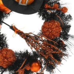 24" Orange Witch Halloween Wreath Sparkly Hanging Decoration 9 24" Orange Witch Halloween Wreath Sparkly Hanging Decoration -Halloween Store XS5954 1600 4 39116.1533736149.1100.1100