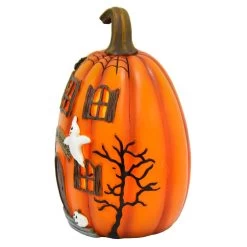 LED Pumpkin House Ghoulish Greetings Halloween Decoration 19cm -Halloween Store XS7410 3 opt