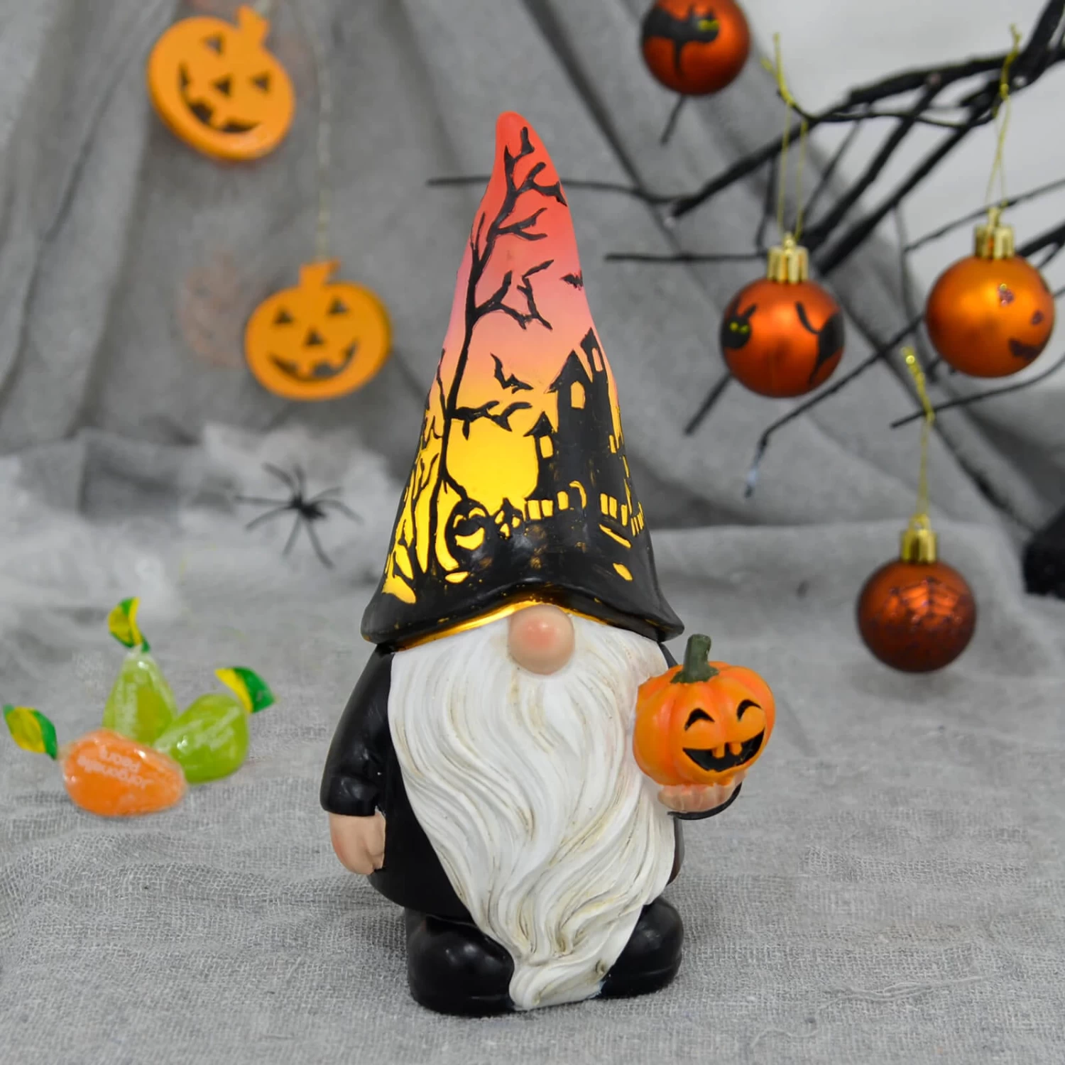 Light Up Halloween Gnome With Pumpkin Figure Decoration 20cm 1 Light Up Halloween Gnome With Pumpkin Figure Decoration 20cm