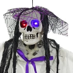 4ft Hanging Skeleton Flashing Eyes Purple Bow Webs Decoration -Halloween Store XS7452 2 opt