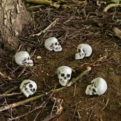 Pack Of 6 Skulls 10cm Plastic Set Halloween Party Decoration
