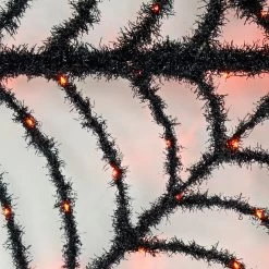 Light Up Spiders Web Black Tinsel Orange LED Decoration 80cm -Halloween Store XS7531 2 opt