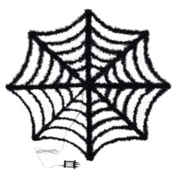 Light Up Spiders Web Black Tinsel Orange LED Decoration 80cm -Halloween Store XS7531 3 opt
