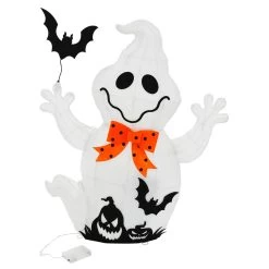 Light Up Ghost With Bat Halloween Decoration White LED 74cm -Halloween Store XS7535 4 opt