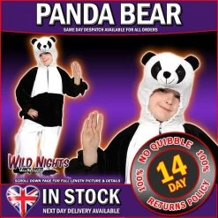 Wicked Childs Animal Costume Kids Fancy Dress Boys/Girls Onesie - PANDA- Small Age 3-4 Years