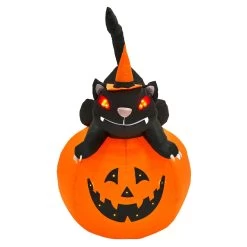 Giant 4ft Inflatable Light Up Pumpkin Black Cat Halloween Outdoor Decoration